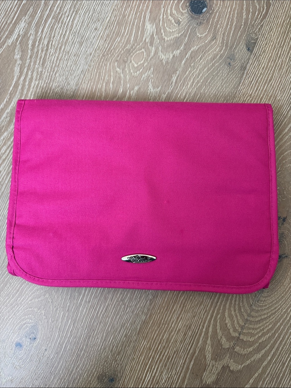 Hot Pink Travel Cosmetic Pouch with Silver Accent